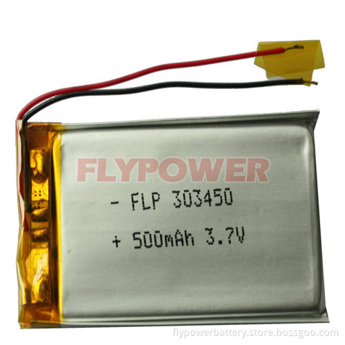 3.7V 500mAh Lithium Ion Polymer Battery Pack (1S1P of FLP-303450)